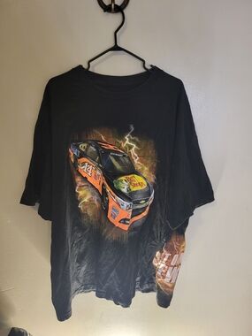 Black Racing Graphic Tee with Orange Car Print